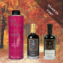 Balade en Forêt – Huile de Noix, Balsamique ORO 12 ans et balsamique au poivre noir